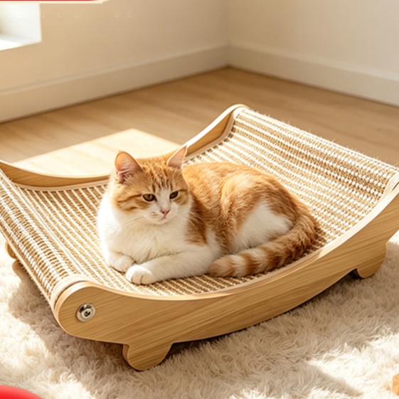 メイン画像:0枚目:猫の爪研ぎ 黄麻編み込み曲線型猫用爪研ぎベッド
