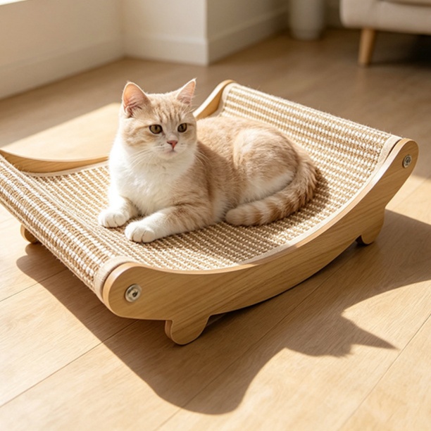 メイン画像:1枚目:猫の爪研ぎ 黄麻編み込み曲線型猫用爪研ぎベッド