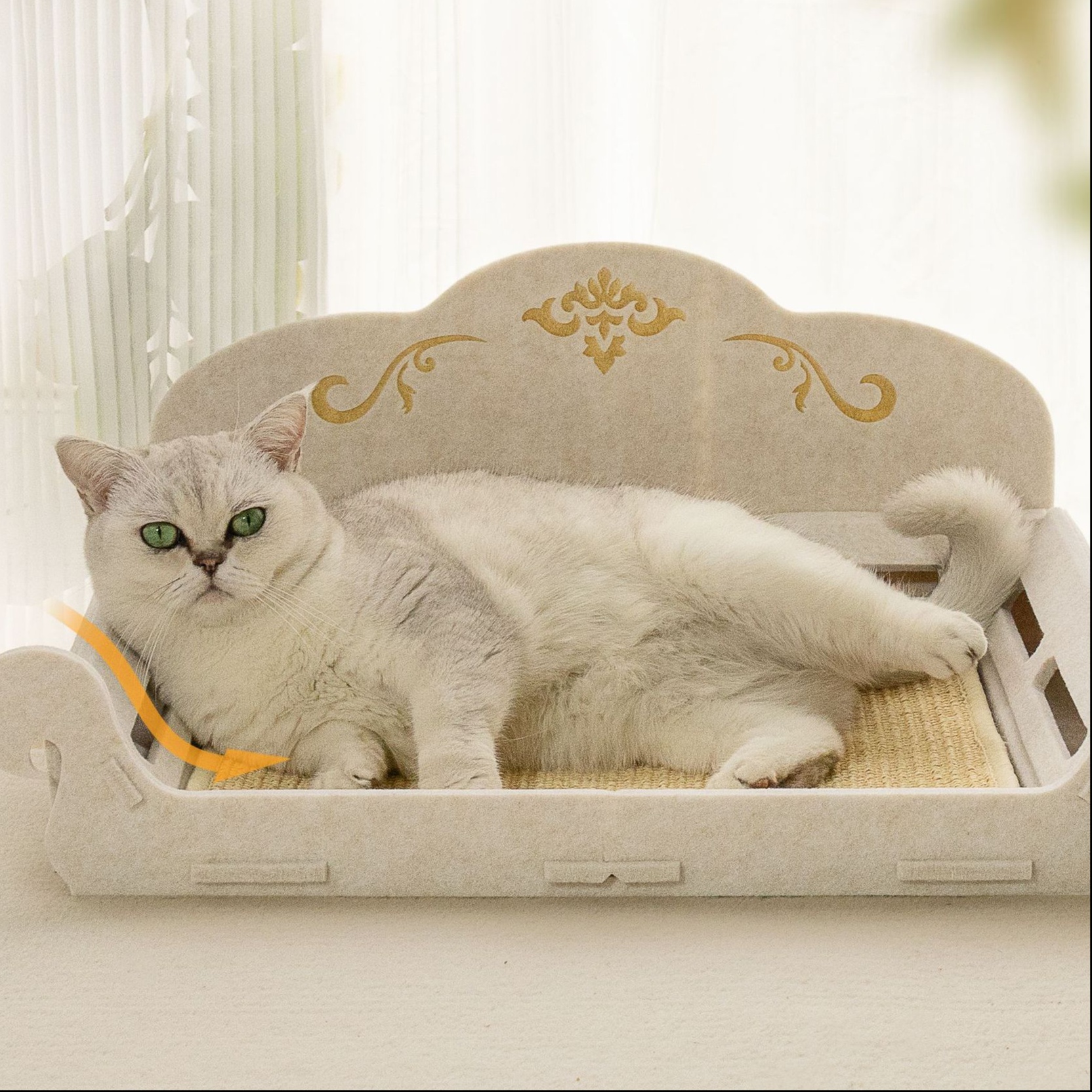 メイン画像:0枚目:猫の爪研ぎ 高級感漂う猫用ソファ型爪とぎベッド