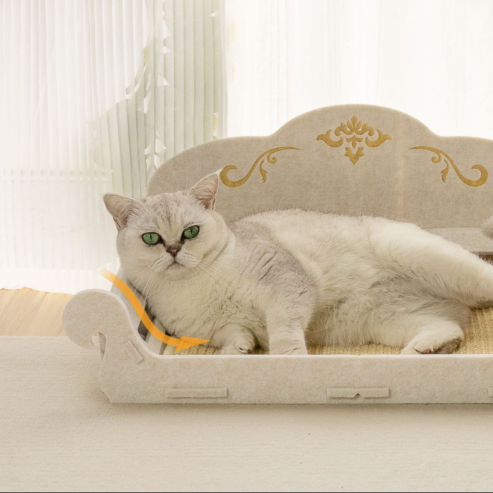 メイン画像:3枚目:猫の爪研ぎ 高級感漂う猫用ソファ型爪とぎベッド