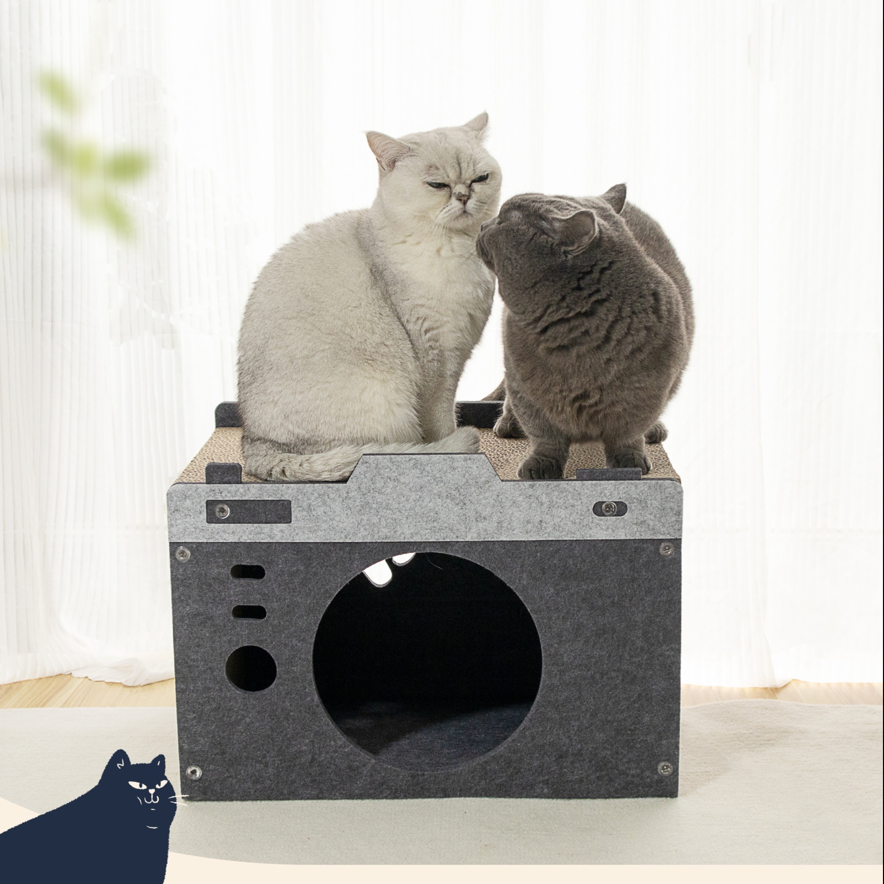 メイン画像:3枚目:二段式多頭飼い対応猫の爪研ぎベット型ハウス