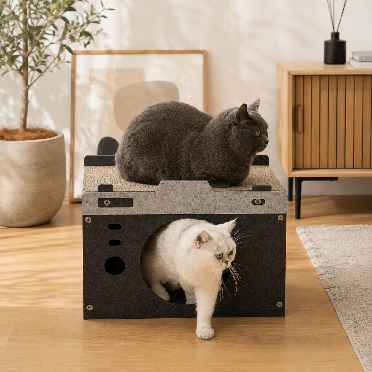 メイン画像:0枚目:二段式多頭飼い対応猫の爪研ぎベット型ハウス