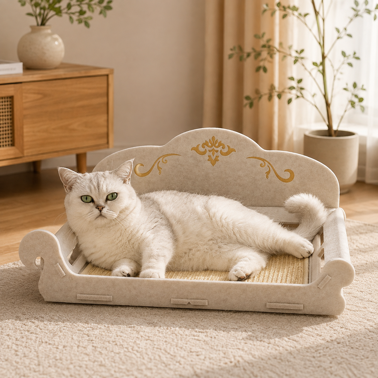 メイン画像:0枚目:猫の爪研ぎ 高級感漂う猫用ソファ型爪とぎベッド