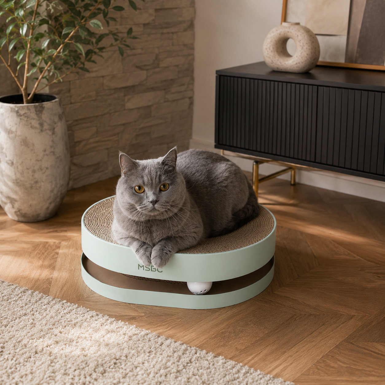 メイン画像:0枚目:猫の爪研ぎ 鈴入り猫用爪研ぎベッド 直径43センチ丸型