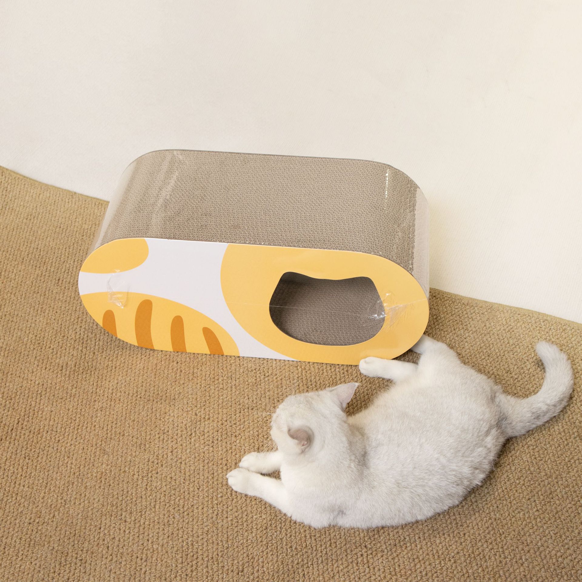 メイン画像:2枚目:猫の爪研ぎ ベッド型 波型曲線デザイン