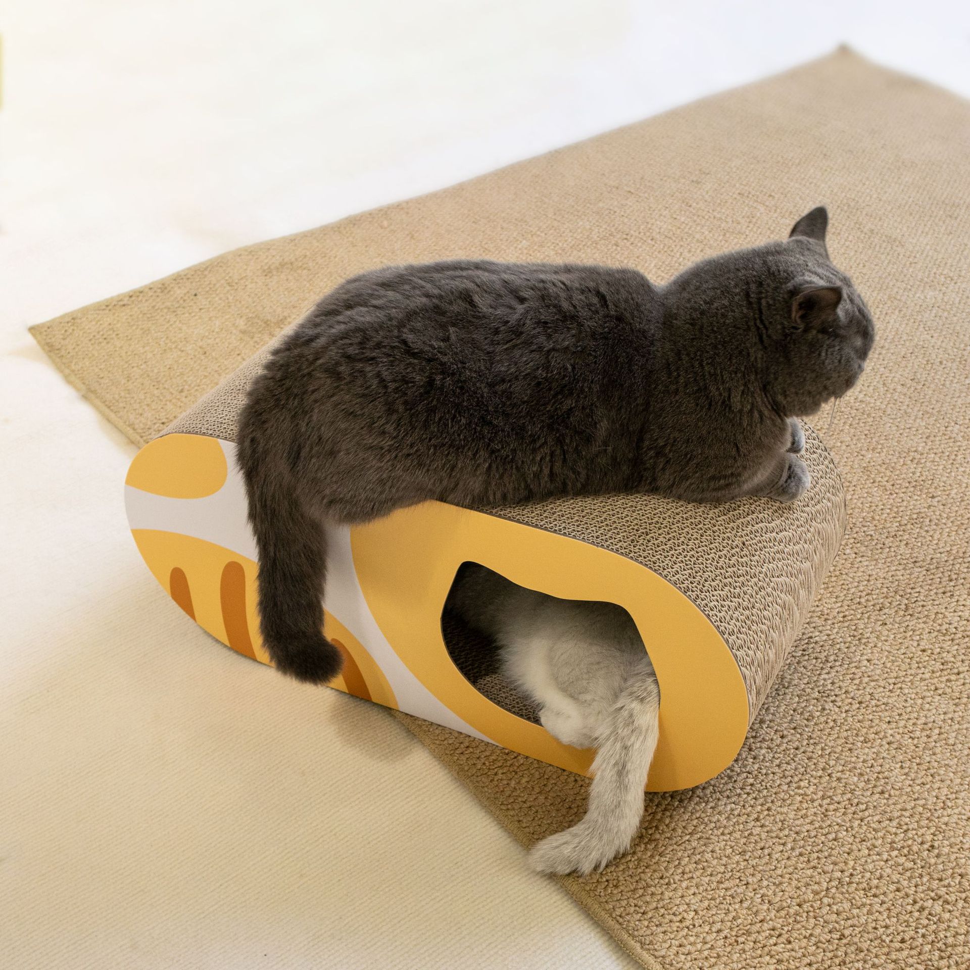 メイン画像:4枚目:猫の爪研ぎ ベッド型 波型曲線デザイン