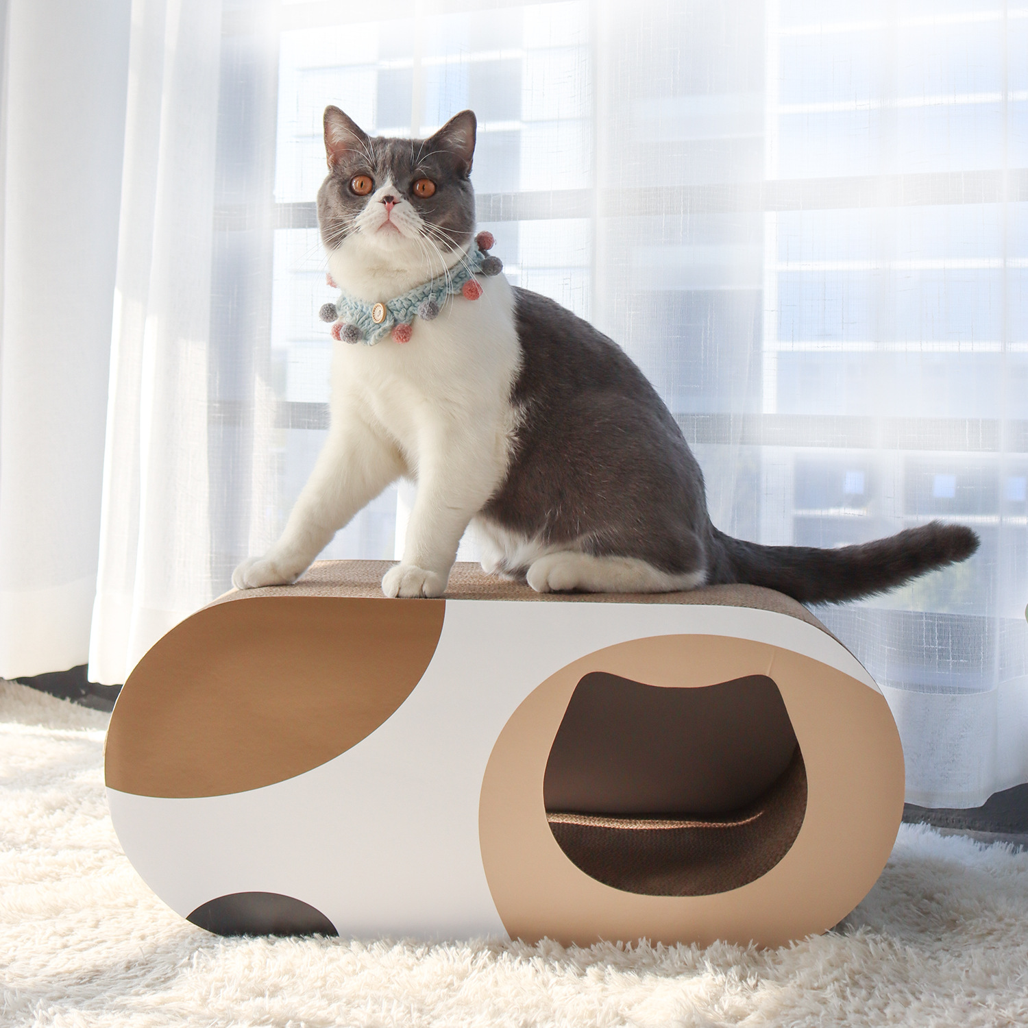 メイン画像:0枚目:猫の爪研ぎ ベッド型 波型曲線デザイン
