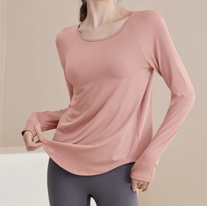 ピラティスウェア 背中開きクロスデザイン長袖トップス