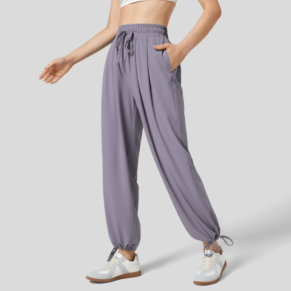 ピラティスウェア 裾リボン付き美脚テーパードパンツ