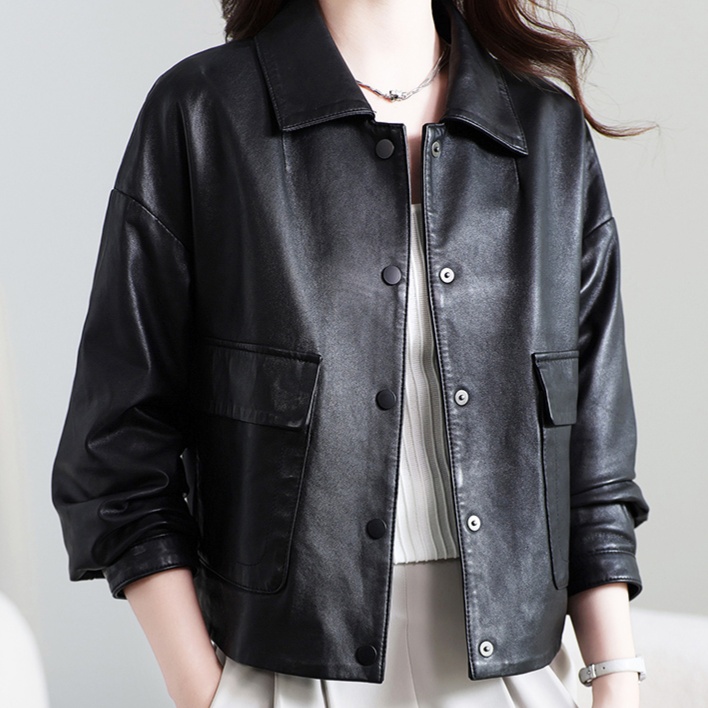 レザージャケット/アウター 非表示(1万円越え)上質感ポケット付きショート丈レザージャケット