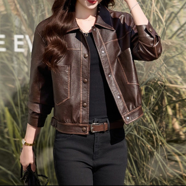 レザーファッション 上質感あふれる クロップド丈 本革ジャケット