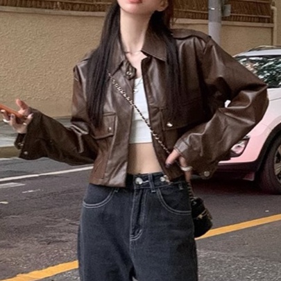 レザーファッション クロップド丈 光沢感 ダブルライダース