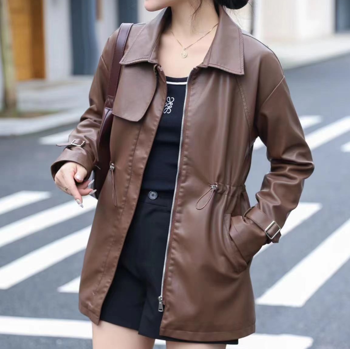 レザーファッション シンプル美シルエット定番ライダース