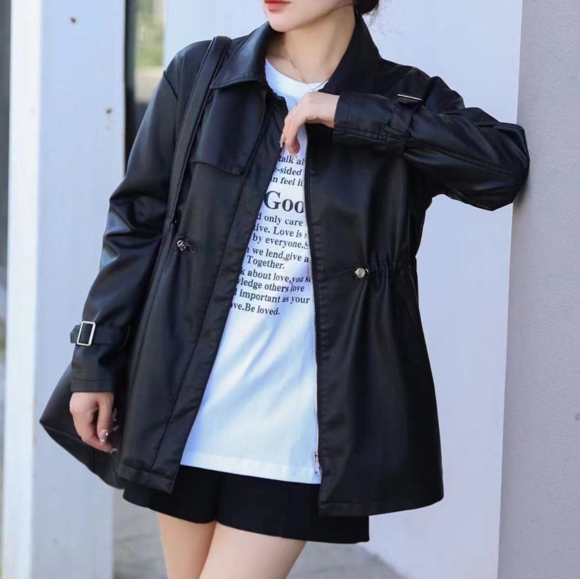レザーファッション シンプル美シルエット定番ライダース