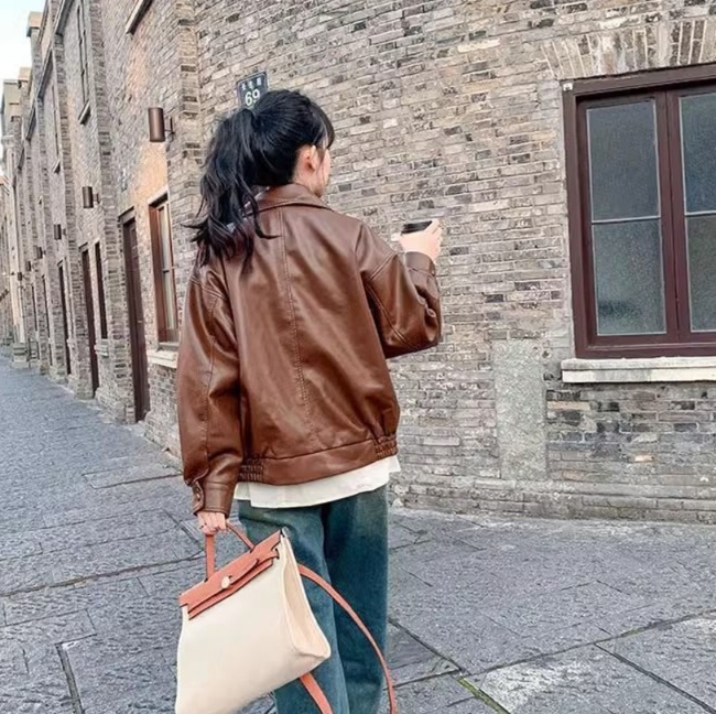 レザーファッション ゆったりシルエット本革ジャケット