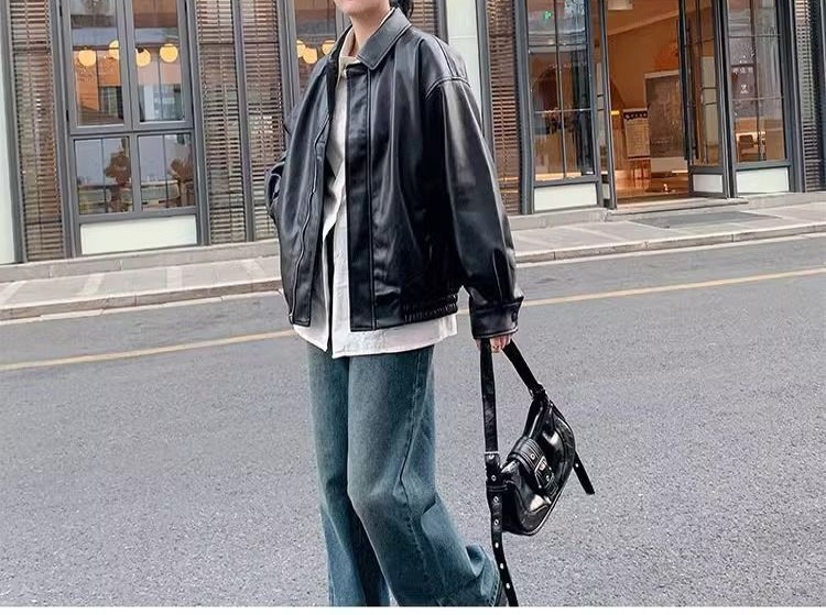 レザーファッション ゆったりシルエット本革ジャケット