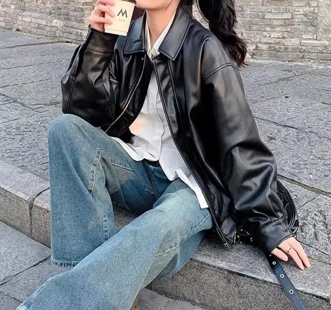レザーファッション ゆったりシルエット本革ジャケット