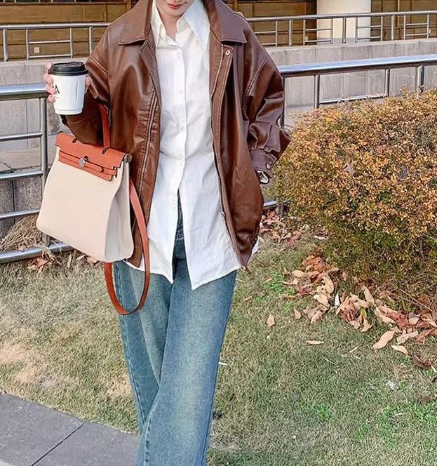 レザーファッション ゆったりシルエット本革ジャケット