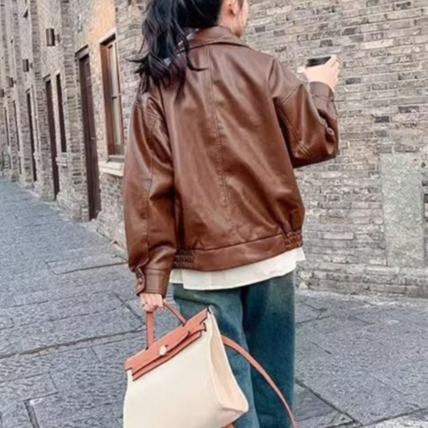 レザーファッション ゆったりシルエット本革ジャケット