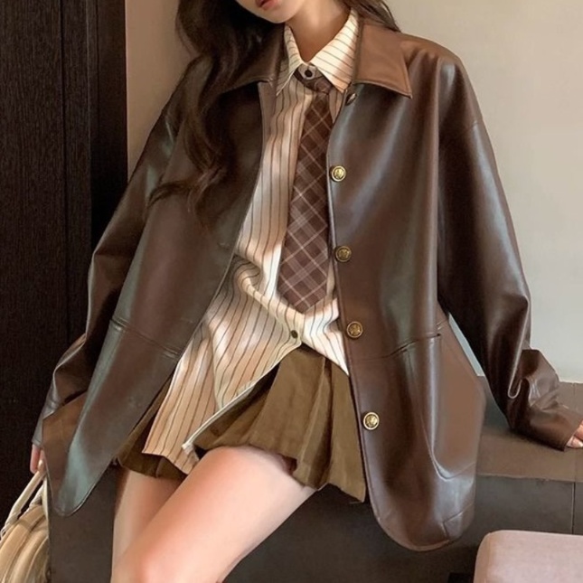レザーファッション ゆったりシルエット本革ジャケット
