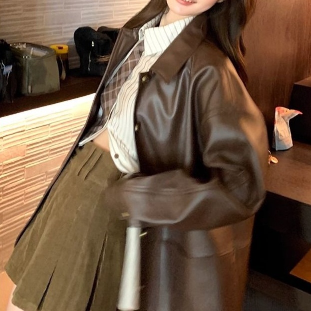 レザーファッション ゆったりシルエット本革ジャケット