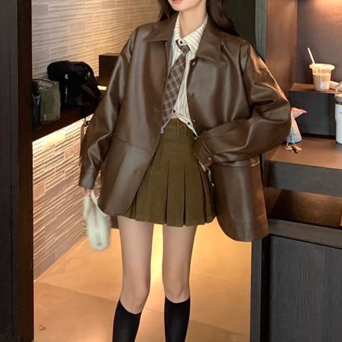 レザーファッション ゆったりシルエット本革ジャケット