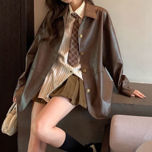 レザーファッション ゆったりシルエット本革ジャケット