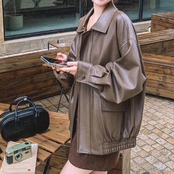 レザーファッション ゆったりシルエットレザージャケット