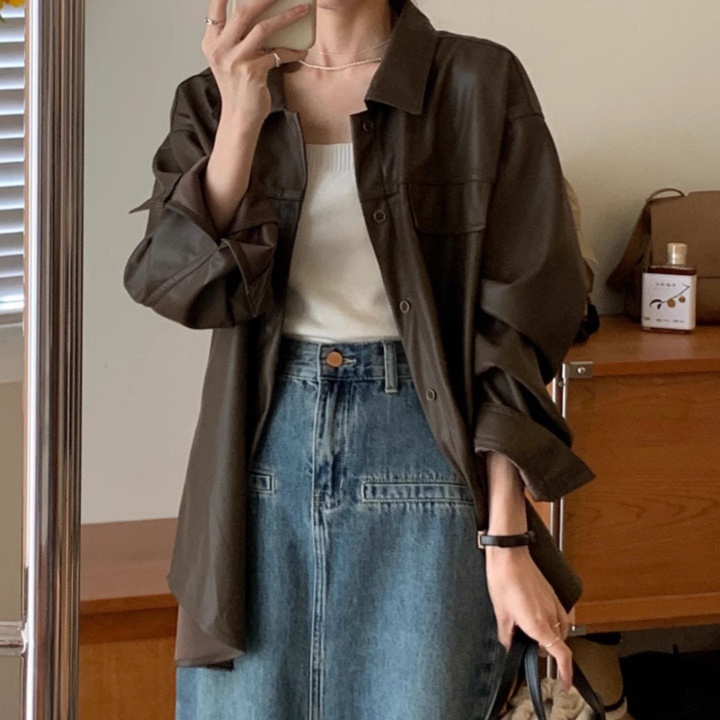 レザーファッション ゆったりシルエット本革ジャケット