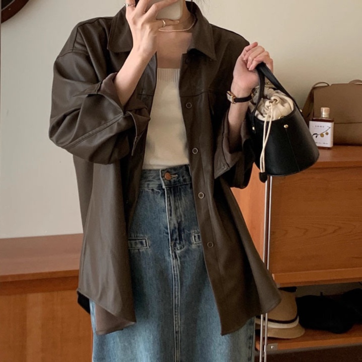 レザーファッション ゆったりシルエット本革ジャケット