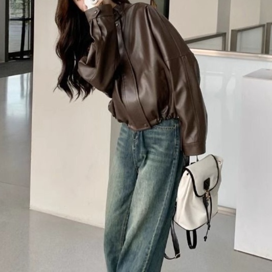 レザーファッション ゆったりシルエット革ジャケット