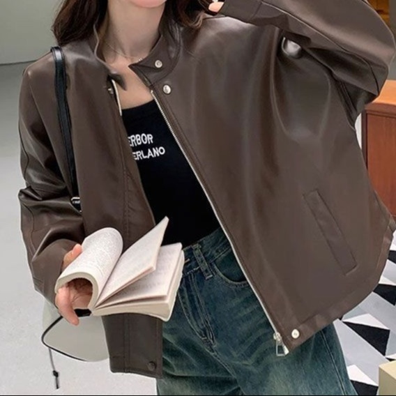 レザーファッション ゆったりシルエット革ジャケット