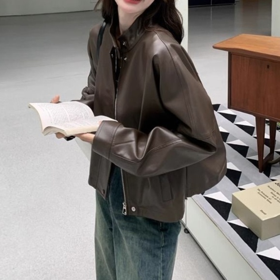レザーファッション ゆったりシルエット革ジャケット