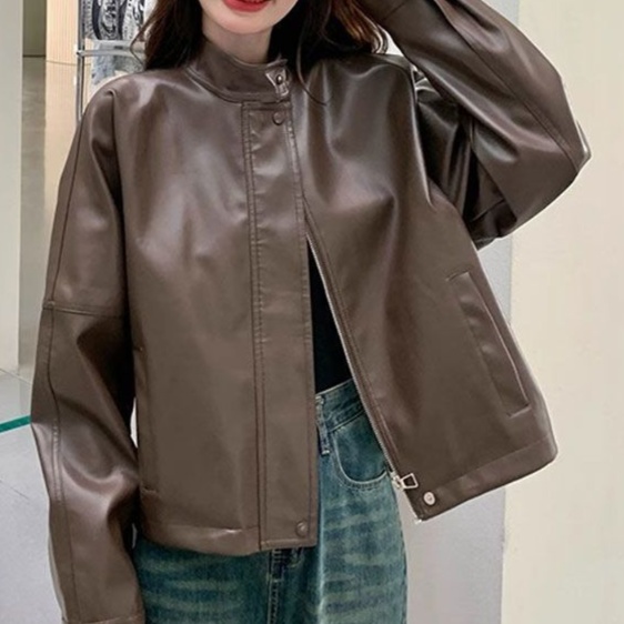 レザーファッション ゆったりシルエット革ジャケット