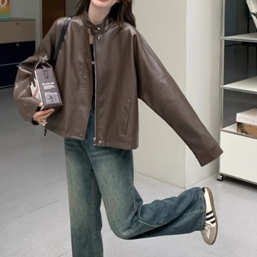 レザーファッション ゆったりシルエット革ジャケット