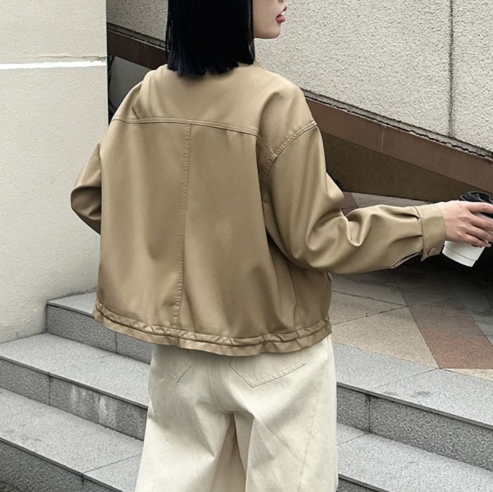 レザーファッション ポケットデザイン オーバーサイズ本革ジャケット