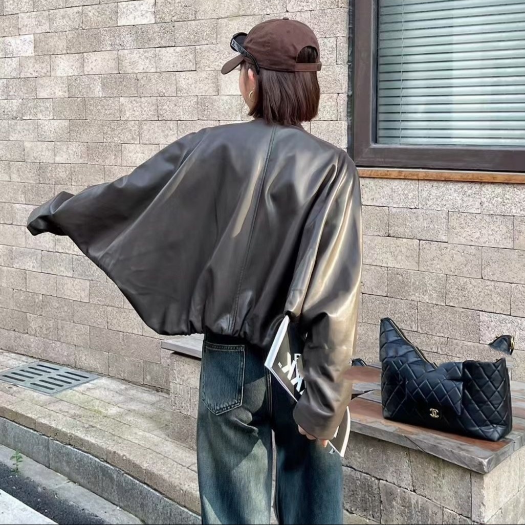 レザーファッション ゆったりシルエットレザーブルゾン