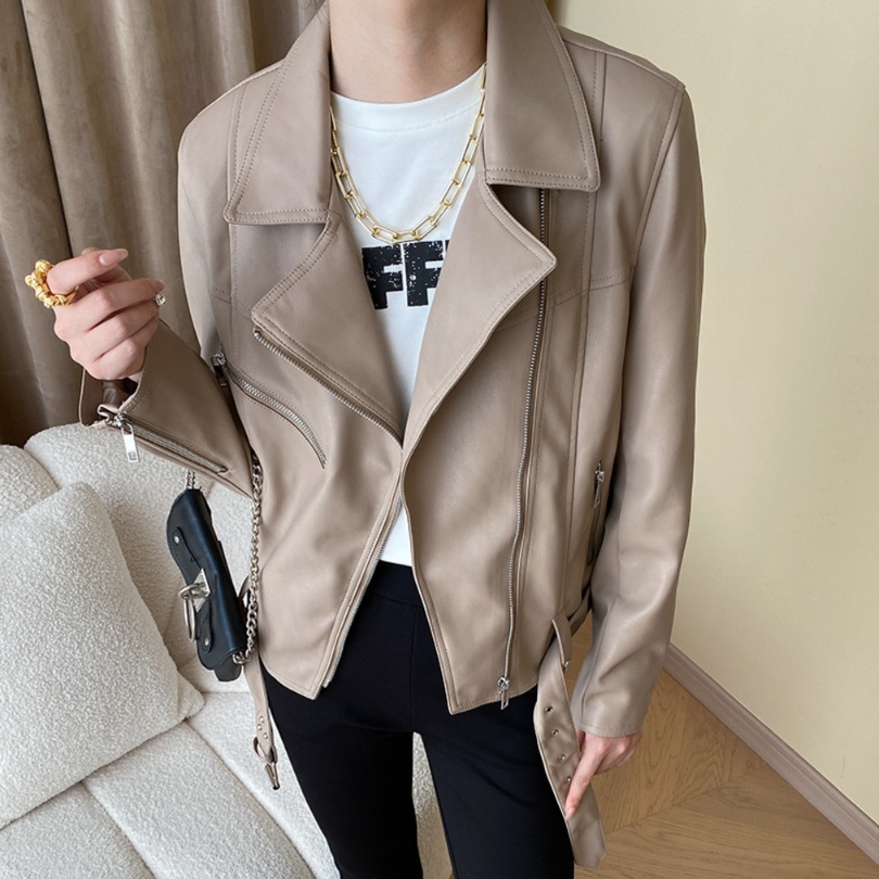 レザーファッション 上質感シンプルライダースジャケット