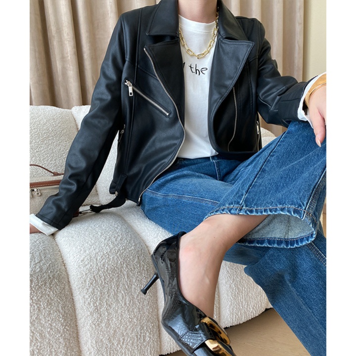 レザーファッション 上質感シンプルライダースジャケット