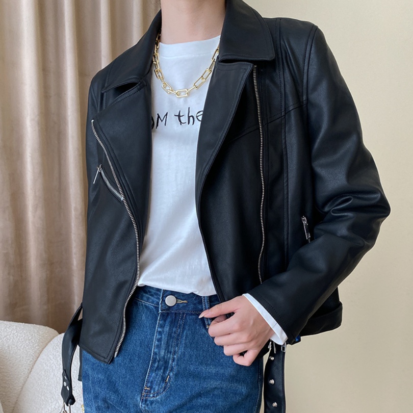 レザーファッション 上質感シンプルライダースジャケット