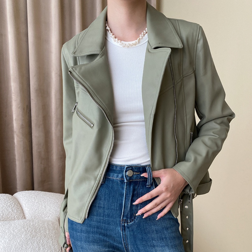 レザーファッション 上質感シンプルライダースジャケット