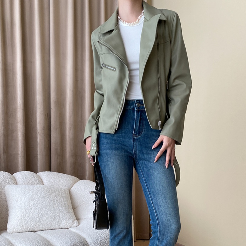 レザーファッション 上質感シンプルライダースジャケット