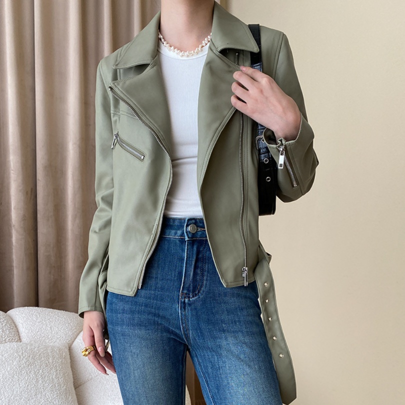 レザーファッション 上質感シンプルライダースジャケット