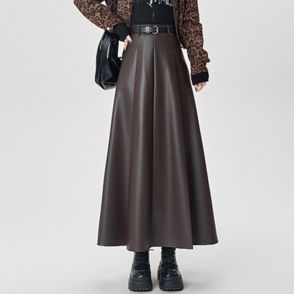 レザーファッション 上質マキシ丈フレアレザースカート