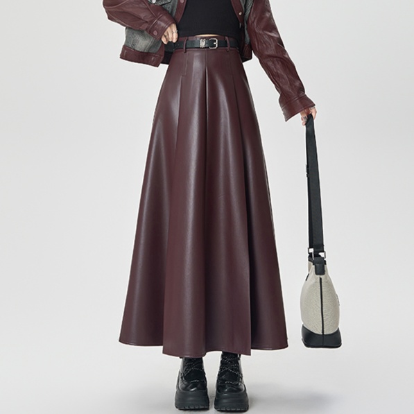 レザーファッション 上質マキシ丈フレアレザースカート