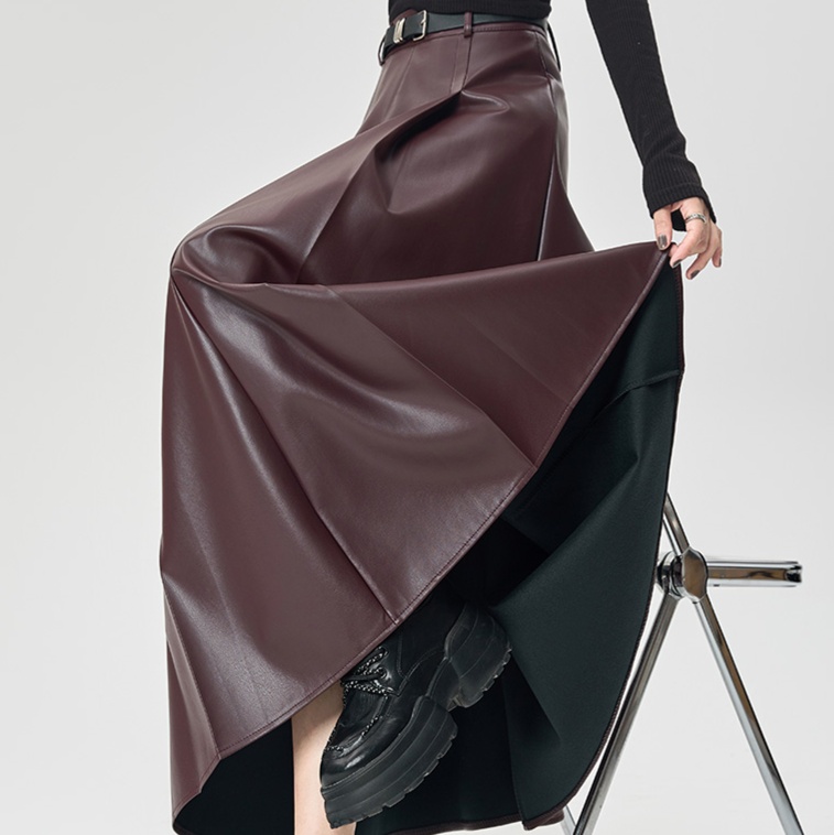 レザーファッション 上質マキシ丈フレアレザースカート