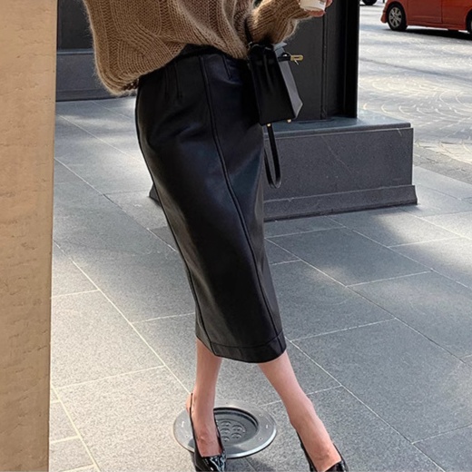 レザーファッション ハイウエスト ペンシル レザースカート