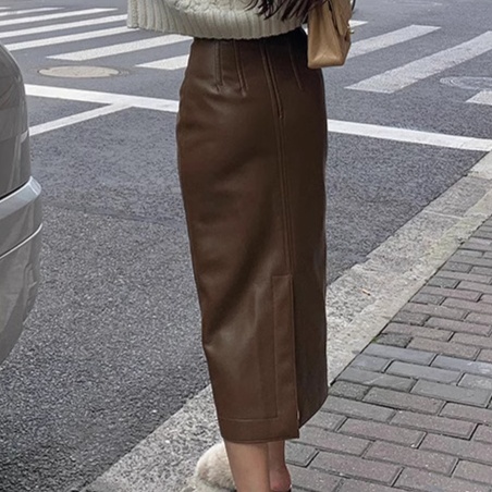 レザーファッション ハイウエスト ペンシル レザースカート