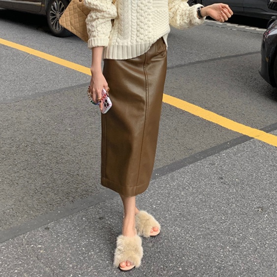 レザーファッション ハイウエスト ペンシル レザースカート