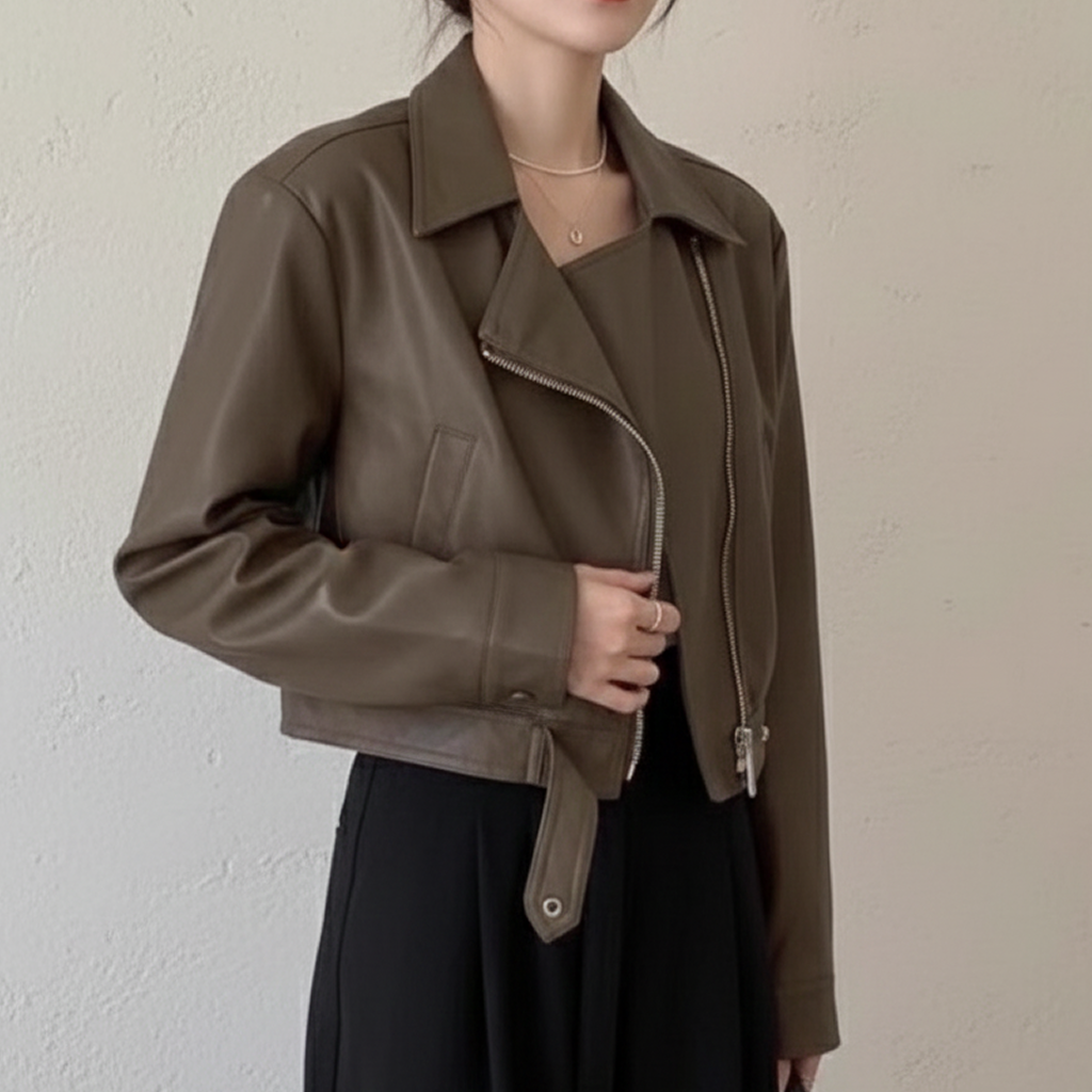 レザージャケット/アウター ショート丈ライダースジャケット